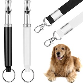 SPECIALISTTRIAN 2 Pcs Dog Ttraining Whistles，Professional Recall Dog Training Whistles，Dog Whistle to Stop Barking Neighbors Dog，Adjustable Silent Dog Whistle，Black and White，with Lanyard