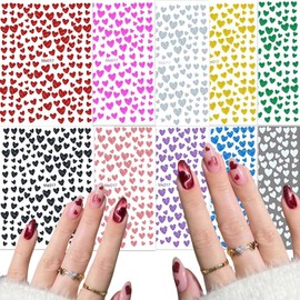 Heart Nail Art Stickers 10 Colors Valentines Day Nail Decals 3D Shiny Glitter Hearts Stickers for Nails Self Adhesive Valentine Heart Nail Art for DIY Nail Decorations Manicure Accessories 10 Sheets