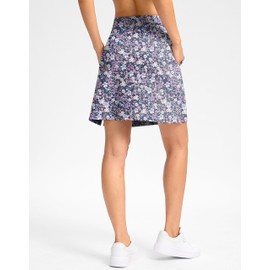 Viodia 18" Skorts for Woman with Pockets High Waisted Golf Tennis Skirts Knee Length Long Skort for Women Dressy Casual Pink_Purple_Flower-M