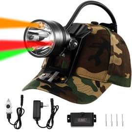 GearOZ Coon Hunting Lights Headlamp for Coyotes Hog Predators, 10W Rechargeable & IPX5 Waterproof, 6 Lighting Modes, 45000LUX 4-Color LED (White Red Green Amber) with Camo Hunting Hat for Forehead