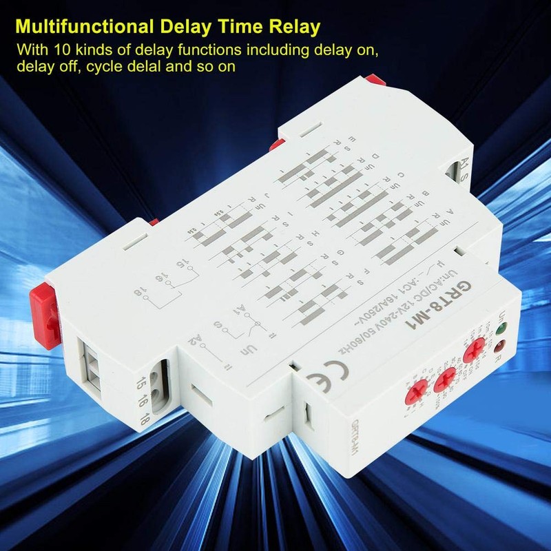 GRT8-M1 Delay Relay, Multifunctional Time Relay with 10 Functions Rail