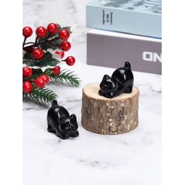 CrystalTears Black Obsidian Crystal Cat Figurine Carved Healing Crystals Gemstones Cat Animal Statue Cute Cat Ornament for Home Desk Decor Good Luck Cat Gifts for Women Men Christmas 1.6”