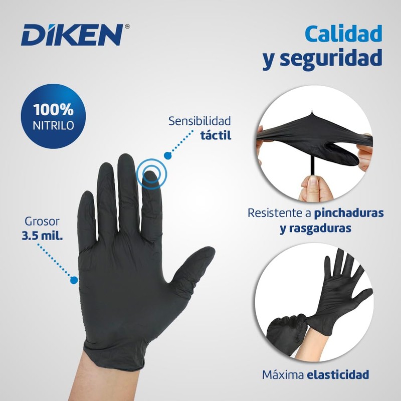 DIKEN Guantes 100% Nitrilo, Grado Alimenticio, SIN Polvo, Libre de