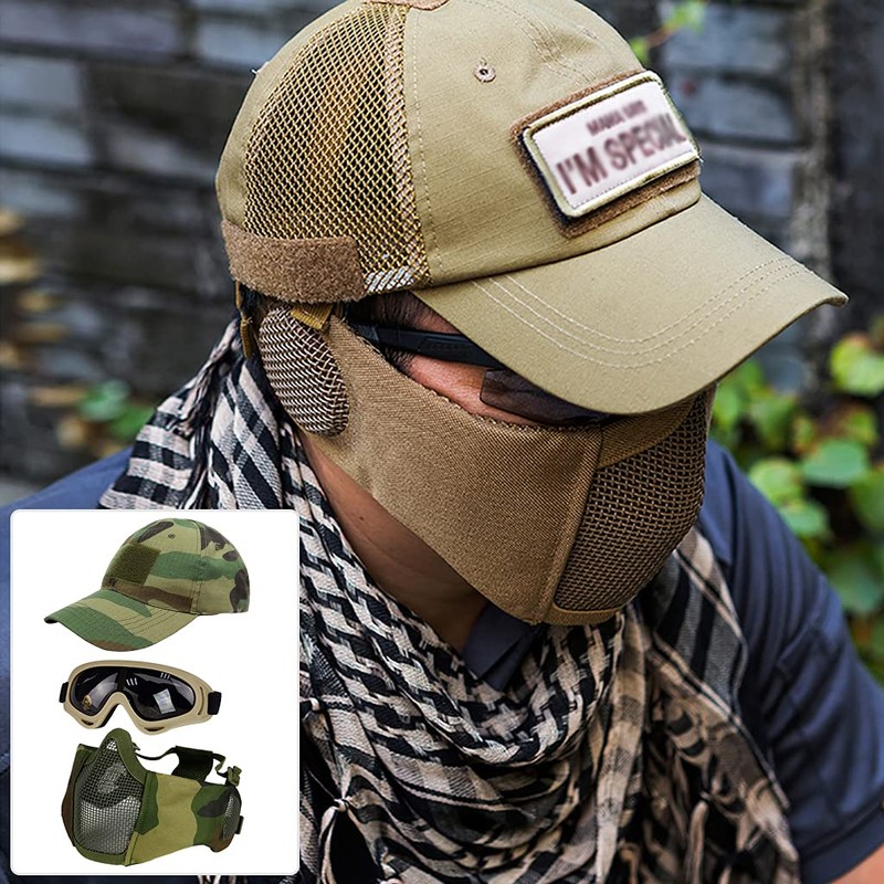 Hodeacc 3 Pcs Tactical Half Face Mesh Mask Set, Adjustable