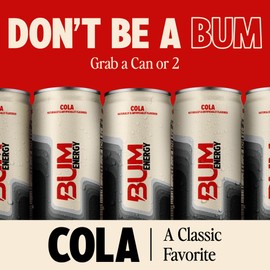 BUM Sugar-Free Energy Drink, Cola - Lightly Carbonated & No Artificial Colors, Natural Caffeine & Citicoline for Energy & Focus, Brain Boost & Workout Sports Beverage - 12 oz, Pack of 12