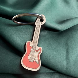 Musiker Geschenk - Gitarre Schlüsselanhänger handgemacht aus Holz, Glücksbringer, Musikinstrument, Rock E-Gitarre, E-Gitarre Musik Anhänger, Bass-Schlüsselanhänger, Rock Musik Geschenk