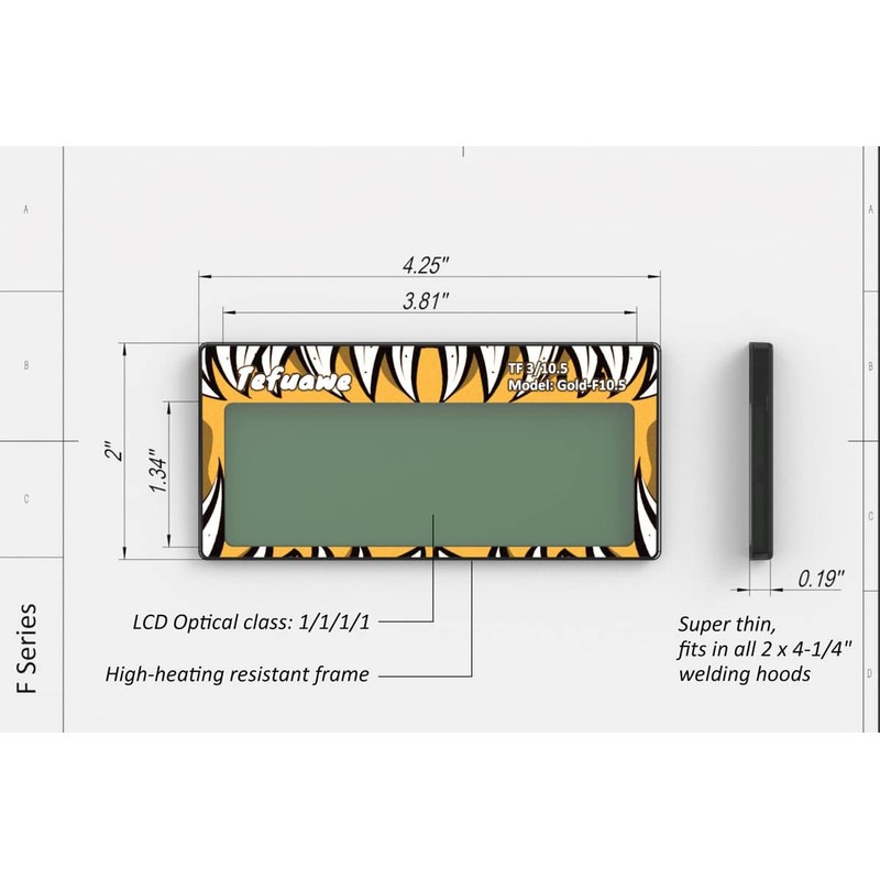 Tefuawe 2x4 1/4 Gold Welding Lens, Fixed Shade 10.5, Tig