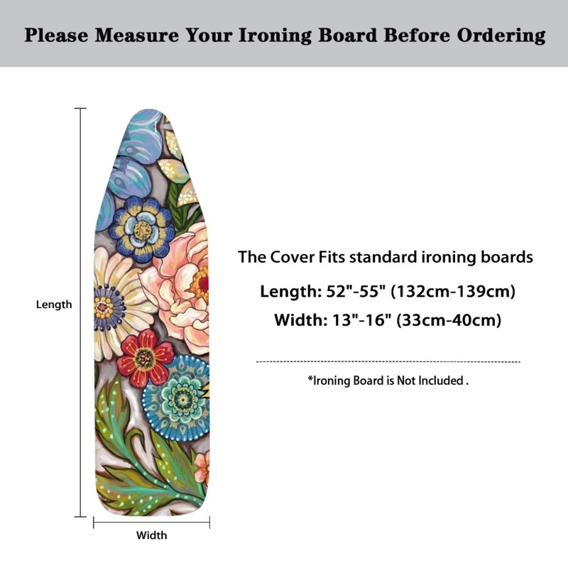 ZDCUSTOM Boho Flower Ironing Board Cover with Elastic Edge Table