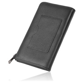 LASIEM Men's Short Long Wallet, Medium Wallet, Compact, Genuine Leather, L-Shaped Zipper, External Pocket, Skimming Prevention, Black