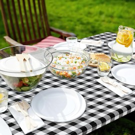 Dremisland Waterproof Rectangular TableCloth Elastic Edged Fitted Vinyl Black White Table Cover with Flannel Backing Wipeable PVC Table Protector Cover for Dinning Room Kitchen Picnic Party