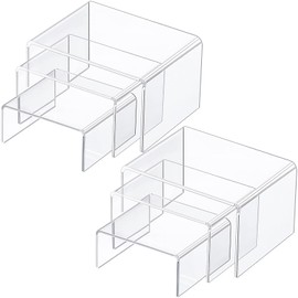 Chuangdi 2 Sets Acrylic Display Risers, Jewelry Display Riser Shelf Showcase Fixtures (Clear, Medium Set)
