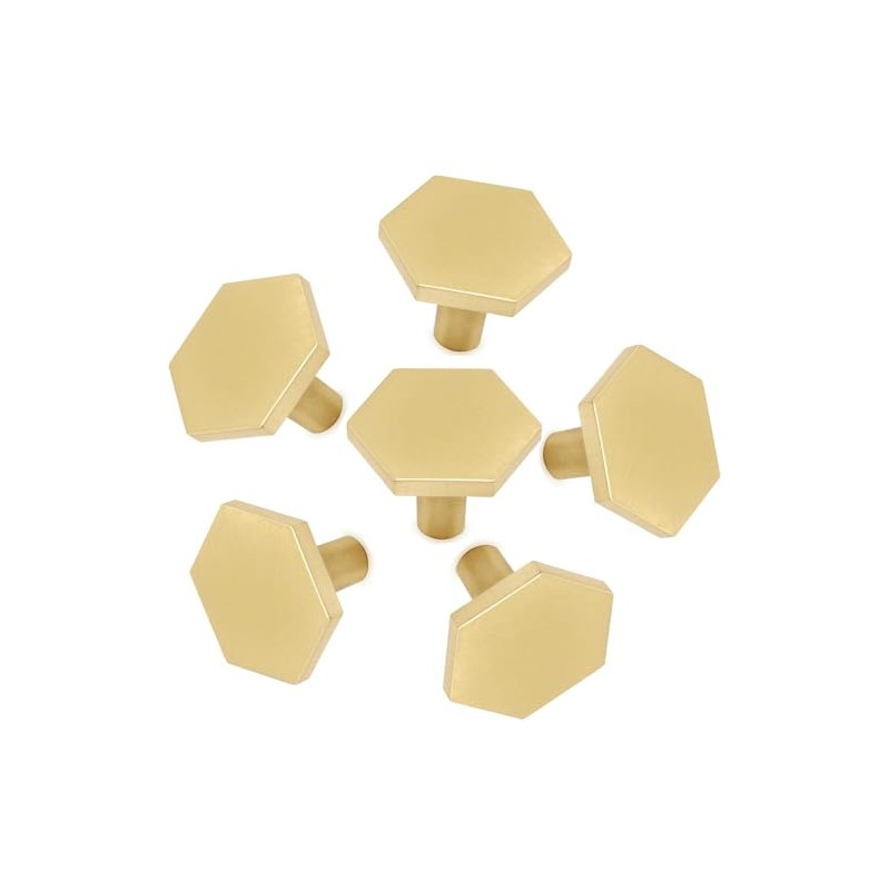 6 Pack Gold Hexagon Cabinet Knob Dresser Knobs 1.2" Diameter
