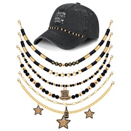 6PCS Trucker Hat Chain for Women Happy New Year Star Hat Champagne Bottle Charm Hat Chains Glitter Beaded Hat Accessories for Baseball Cap 2025 New Year's Eve Party Decorations Holiday Jewelry Gifts