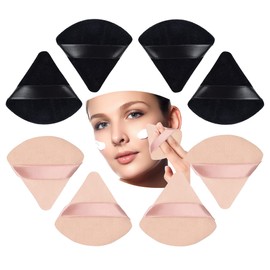 8 Pieces Triangle Makeup Powder Puff Make Up Sponge, Soft Sponge Powder Puff for Loose Powder Foundation, Wet Dry Makeup Tool (Black + Complexion)