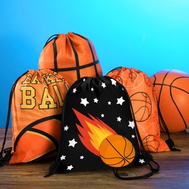 Shappy 16 Pcs Basketball Drawstring Bags Basketball Goody Bag Basketball Party Favors Sports Theme Drawstring Backpack