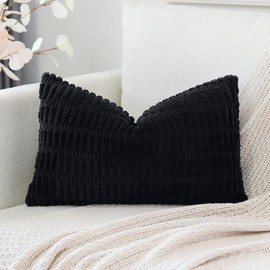 Artscope Corduroy Set of 1 Cushion Cover 30x50 cm Super Soft Boho Striped Lumbar Pillow Covers Case Decorative Modern Cushion Covers for Sofa Couch Bedroom Car Decor Black
