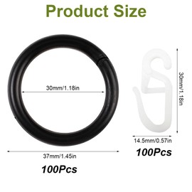 Pack of 200 Curtain Hanging Rings and Plastic Curtain Hooks, Curtain Rings for 30 mm Inner Diameter, Rings for Curtain Rod with Hooks, Curtain Rings, for Window Curtain, Bed Curtain, Shower Curtain