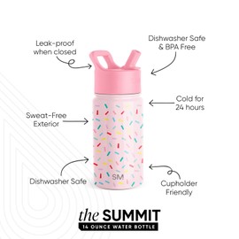 Simple Modern Kids Summit Water Bottle with Straw Lid | 14oz Stainless Steel Cup Insulated Tumbler for Toddlers, School | Confetti