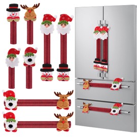 Christmas Refrigerator Handle Covers Set of 8, Globalstore Santa Snowman Kitchen Appliance Covers Christmas Kitchen Decor, Microwave Dishwasher Oven Fridge Door Handle Protector Covers Christmas Decor