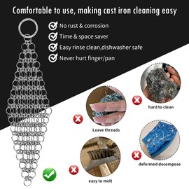2Pack 4" Chain Mail Cast Iron Cleaner Scrubber, 316 Chainmail Scrubber Cast Iron Skillet Cleaning Brush, Chainmail Scrubbing Metal Scrub Tool to Clean Dutch Oven Carbon Steel Wok Grill Pan Pot