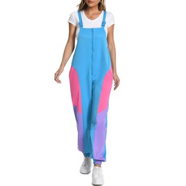 Yisfri Womens Retro 80s 90s One Piece Outfit Neon Windbreaker Overalls Theme Party Jumpsuit Rompers (US, Alpha, Medium, Regular, Regular, Blue)
