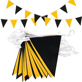 Topeedy 20M Black and Orange Bunting Banner Party Decoration,52pcs Reusable Black Yellow Pennant for Birthday Wedding Party Baby Shower Home or Garden Triangle Flags