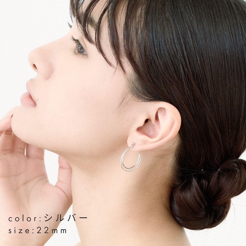 Hillies 3602 Women's Earrings, 18K K18 Gold, Hypoallergenic, Twist, Ring,