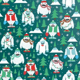 JILLSON & ROBERTS Bulk Christmas Gift Wrap, Yeti for the Holidays, Full Ream 417 feet x 24 inches