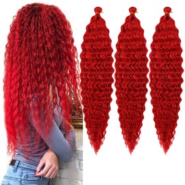 BALINGHAIR Ocean Wave Crochet Hair 22 Inch Deep Wave Braiding Hair 3 Packs Long Curly Crochet Braids Hair Extensions Red
