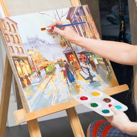 Abeillo Mini Mixing Palette, 6 Pieces Paint Tray & 8 Pieces Brushes, Mixing Palette, Watercolour Palette, Plastic Art Painting and Craft Lessons, for Watercolours, Oil, Acrylic Painting, 8.8 x 12.5 cm