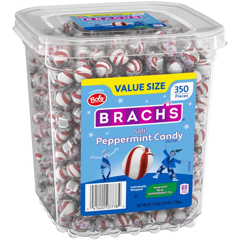 Brach's Bobs Sweet Stripes Soft Peppermint Candy, Individually Wrapped Pieces,