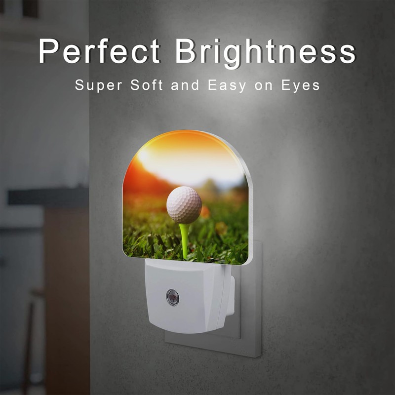 sndheke Golf Ball on tee Night Light, Green Grass Sunset