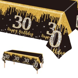 30th Birthday Tablecloth Decorations for Men Women 54x108 Inch Black Gold Happy 30th Birthday Theme Table Cover Plastic Rectangular Tablecloth for Indoor Outdoor 30th Birthday Party Supplies