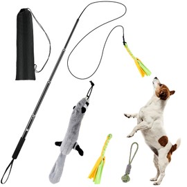 Flirt Pole for Dogs, Extendable Dog Flirt Pole with Detachable Interactive Toys Dog Teaser Wand with Lure Chewing Toy for Outdoor Exercise & Training Interactive Toys for Large Medium Small Dogs