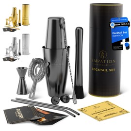 EMPATION Cocktail Shaker Black, 9-Piece Cocktail Set with 825 ml Boston Shaker, Cocktail Accessories Including Recipe Cards, Bar Set for Beginners and Professionals, Cocktail Shaker Set Perfect as a