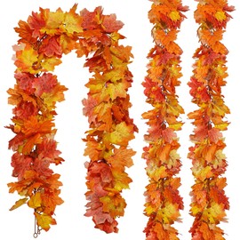 3 Pack Fall Maple Garland 6Ft Artificial Maple Leaf Leaves Autumn Garland Hanging Fall for Table Front Door Thanksgiving Decor (3)