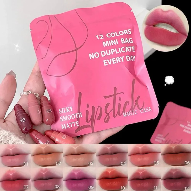 12pcs 12-colors Sweetheart Cocoa Capsule Lipstick Set Mini