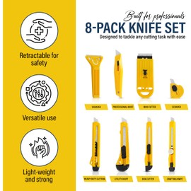 8-Piece Precision Blade Tool Set – Multipurpose Cutting Tools for Home, Office, Crafts, and Packaging