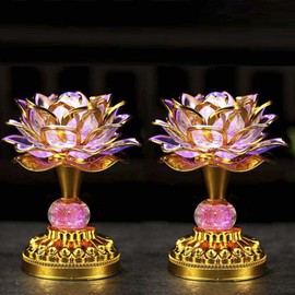 LIN-WELL Lotus Lamp, Lotus Flower, Artificial Flower, Luminous Lotus, Buddha Flower, Lotus, Lotus, Set of 2, Interior Lighting, Bon Festival, Buddhist Altar, Buddhist Service, Imperial Service, Imperial Service, Plastic (Gold 02 (Set of 2)