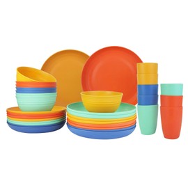 32-Piece Wheat Straw Dinnerware Set - 8×10" Plates, 8×9" Plates, 8×26oz Bowls, 8×12oz Cups | Shatterproof & Microwave-Safe Eco-Friendly Tableware