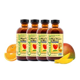 CHILDLIFE ESSENTIALS Kids Multivitamin & Mineral - Kids Vitamins, Liquid Multivitamin for Kids, Toddler Multivitamins, Liquid Vitamins, Baby Multivitamin - Natural Orange & Mango, 8 Fl Oz (Pack of 4)