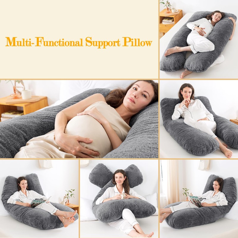 WhatsBedding Pregnancy Pillows,U-Shaped Pregnancy Pillows for Sleeping,Memory Foam Filling Full