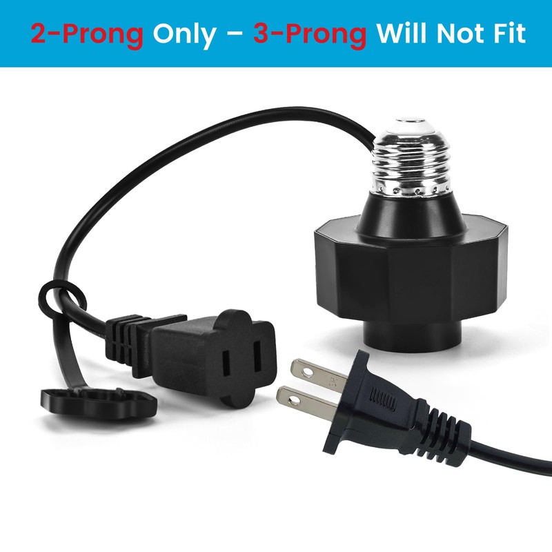 E26 Socket to AC Outlet Power Adapter, 2-Prong Plug Light