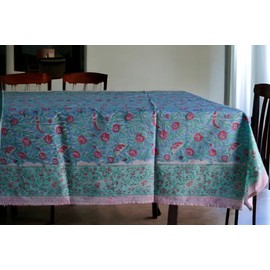 Fabric Venue Hand Block Printed Cotton Handmade Cotton Floral 6 Seater Tabletop Bird Print Decorative Tradition Printed Tablecloth for Dinning Table 60*90 Inches