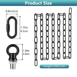 garini 12 Feet Industrial Black Light Fixture Chain, Adjustable Metal Pendant Chandelier Chain Extension with Detachable Link, Maximum Load is 66 Pounds
