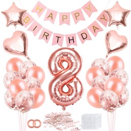 Bluelves Rose Gold Confetti Birthday Decoration Balloons - Happy Birthday Banner, Party Decorations for Women, Pink Latex and Foil Balloons (Rose Gold 1)