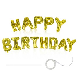 gold happy birthday balloons banner for party,16 inch Mylar Foil letters birthday sign,Repeat-use Blow-up Party Decor and Birthday Decorations Suitable for Women, Men, Boys, and Girl,and Adults