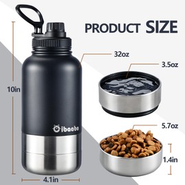 Cibaabo Insulated Dog Water Bottle with 2 Bowls, 32oz Travel Stainless Steel Double Wall Thermos, Portable Pet Dispenser, Gifts for Puppy Small Medium Dogs Walking Hiking and Camping