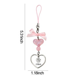 Kawaii Pink Bow Keychain for Purse Phone Charms Large Y2k Accessories Women Pink Heart Crystal Key Chain for Backpack Bag Decorations Y2k Cell Phone Strap Charm Unique Bowknot Cell Phone Key Ring