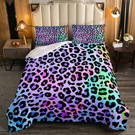 Women Cheetah Printed Bedding Comforters Queen Size, Colorful Leopard Printed ComforterÂ Set Africa Leopard Pattern Decorative for Girls Woman, Soft Microfiber DownÂ Comforter with 2 Pillow Shams